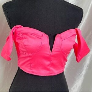 Superdown Neon Pink Off-Shoulder Satin Crop Top | XS | Y2K Party Vibes
